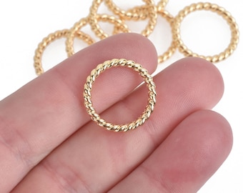10 Gold Metal TWISTED ROPE CIRCLE Charm Pendants, Connectors, 20mm diameter chs4279