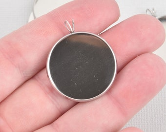 5 Stainless Steel 25mm Round Circle CABOCHON SETTING Bezel Frame Charm Pendants, Silver (fits 25mm cabs)  chs5601