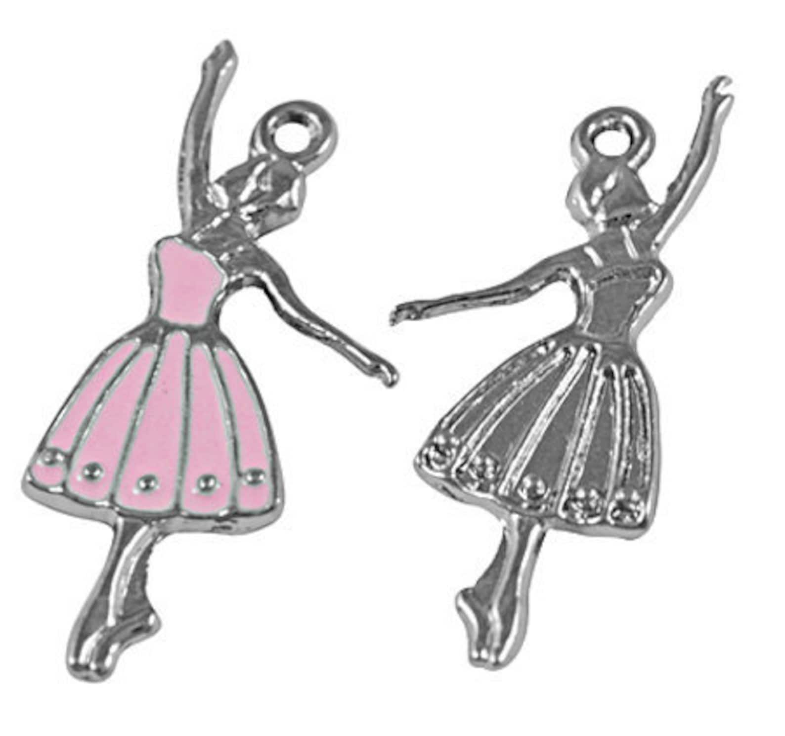 10 pink ballerina dancer ballet charm pendant 31x14mm che0002b