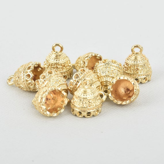 10 Gold Jhumki Charms Tassel Caps Bead Caps 15x12mm fin0842