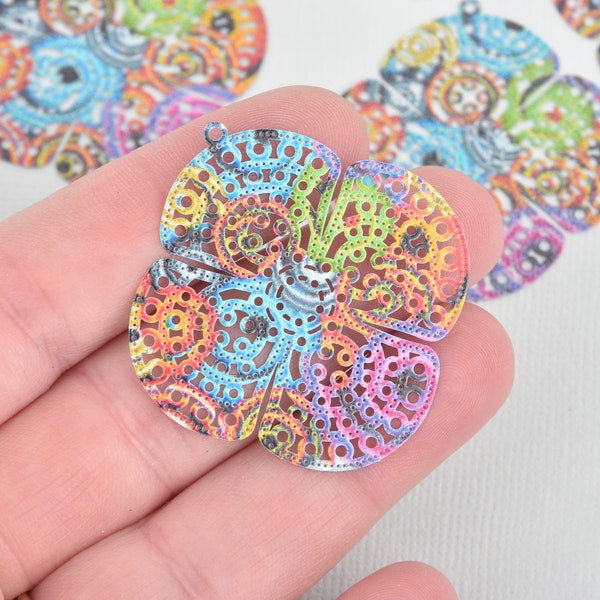 5 Metal Clover Charms Filigree Enamel 1.75" chs5387