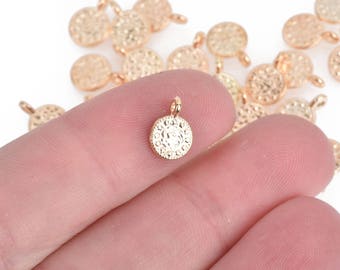 25 Light Gold Drop Charms, 7mm circle, textured, chs3995a