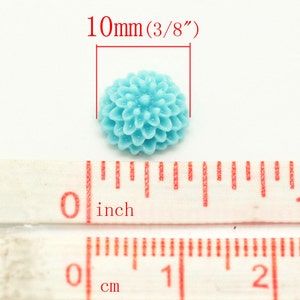 50 Resin Flower Cabochons, Chrysanthemum Mum, 10mm round cabochons, flatback flowers, flower embsllishments, mixed colors, cab0509 image 2