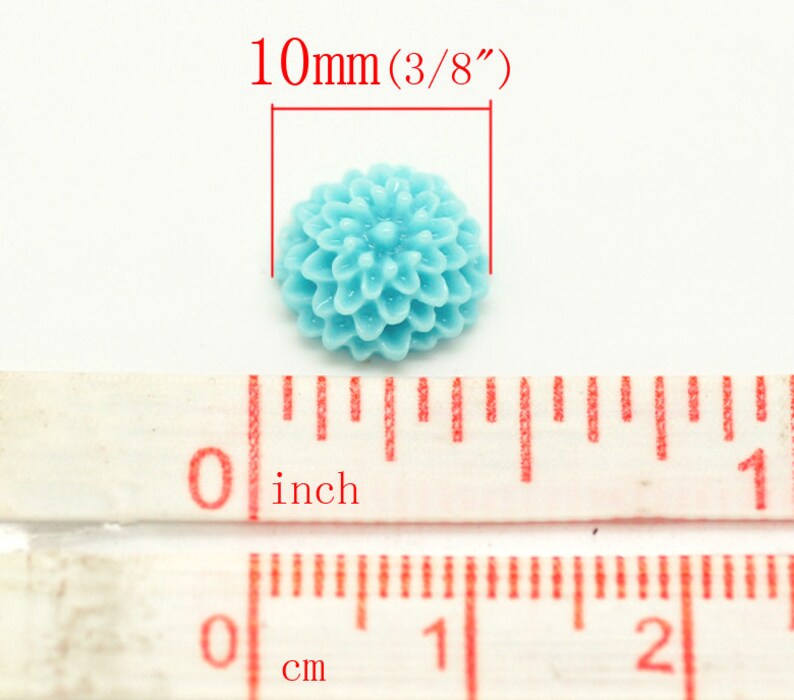 50 Resin Flower Cabochons, Chrysanthemum Mum, 10mm round cabochons, flatback flowers, flower embsllishments, mixed colors, cab0509 image 2