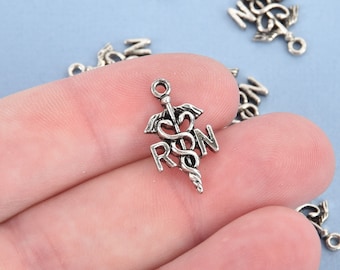 10 Silver Tone RN NURSE Charm Pendants chs0112