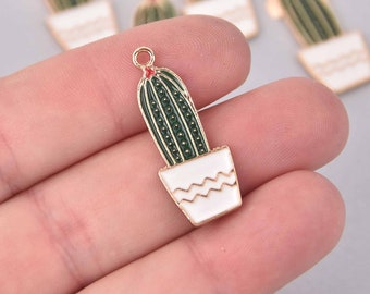 4 SUCCULENT CACTUS Charms, Enamel Floral Charms, Potted Plant Charms, chs7927