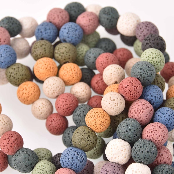 10mm LAVA Stone ROUND Beads, Mixed Colors, strand gem0772