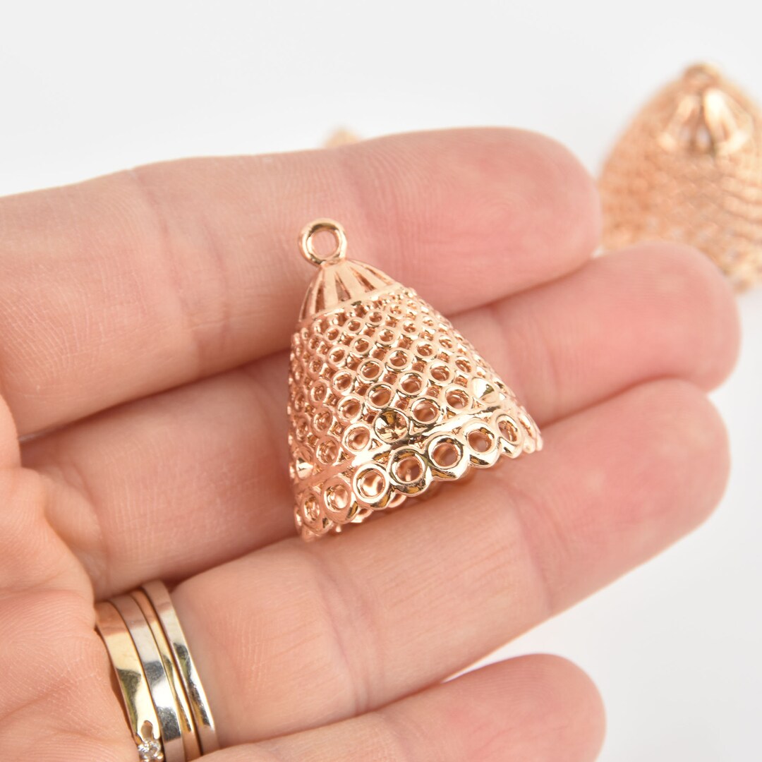 2 Jhumki Charms Tassel Caps Bead Caps Light KC Gold 27mm Etsy