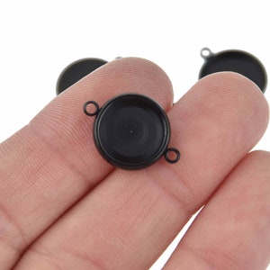 4 Stainless Steel Round CABOCHON SETTING Bezel Frame Charm Connector Link, Black (fits 12mm cabs)  chs8210