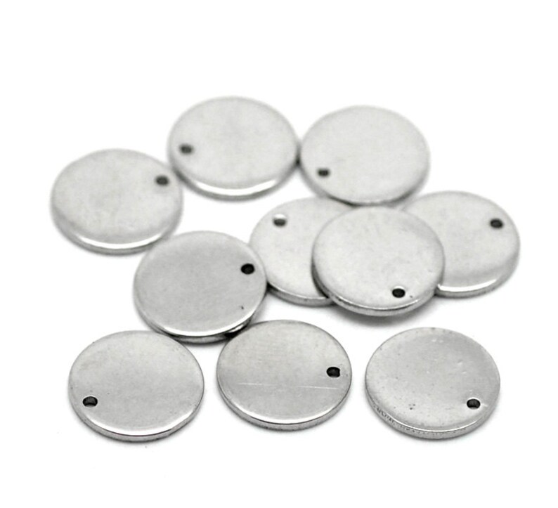 10 Stainless Steel Metal Stamping Blanks Charms 13mm, 1/2 dia, ROUND DISC Tags, 18 gauge MSB0051a image 1