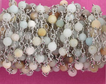 13 feet MATTE AMAZONITE GEMSTONE Rosary Chain, silver, 4mm round gemstone beads, fch0772b