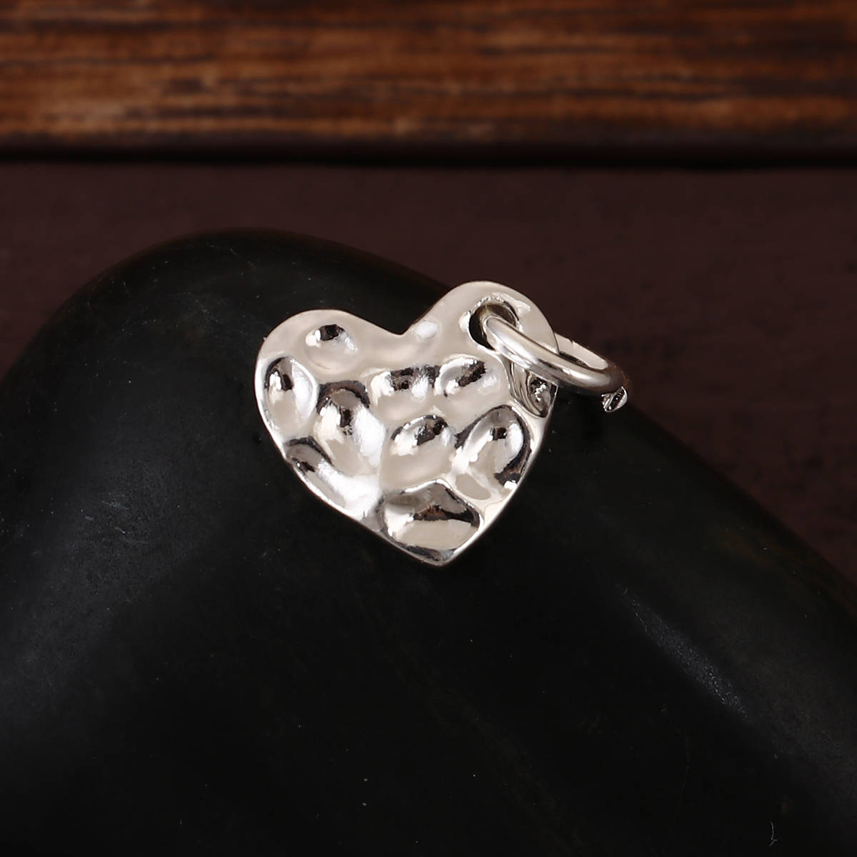 10 Silver Hammered Metal Heart Sequin Charms, Flat Dot Charms, double…