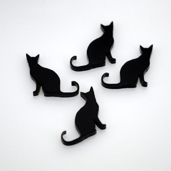 4 Black SITTING CAT Charms, no hole flatback cabochons, Laser Cut Acrylic lca0796a