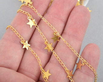 10 yards MATTE GOLD STAR Chain, Metal Sequin Chain, brass chain, 8mm flat star shapes, fch1030b