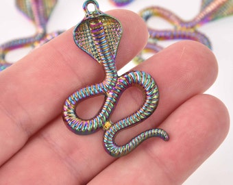 2 Cobra Charms, Rainbow Patina Metal, 1.75" long, chs8081