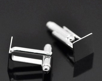 10 Silver Plated Square CUFF LINKS Blanks, CUFFLINKS, fits 10mm Square Cabochon Pad, fin0622