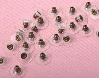Bronze Earring Backs for post earrings, ear nuts, plastic disc, 50 pieces (25 pairs) fin1274