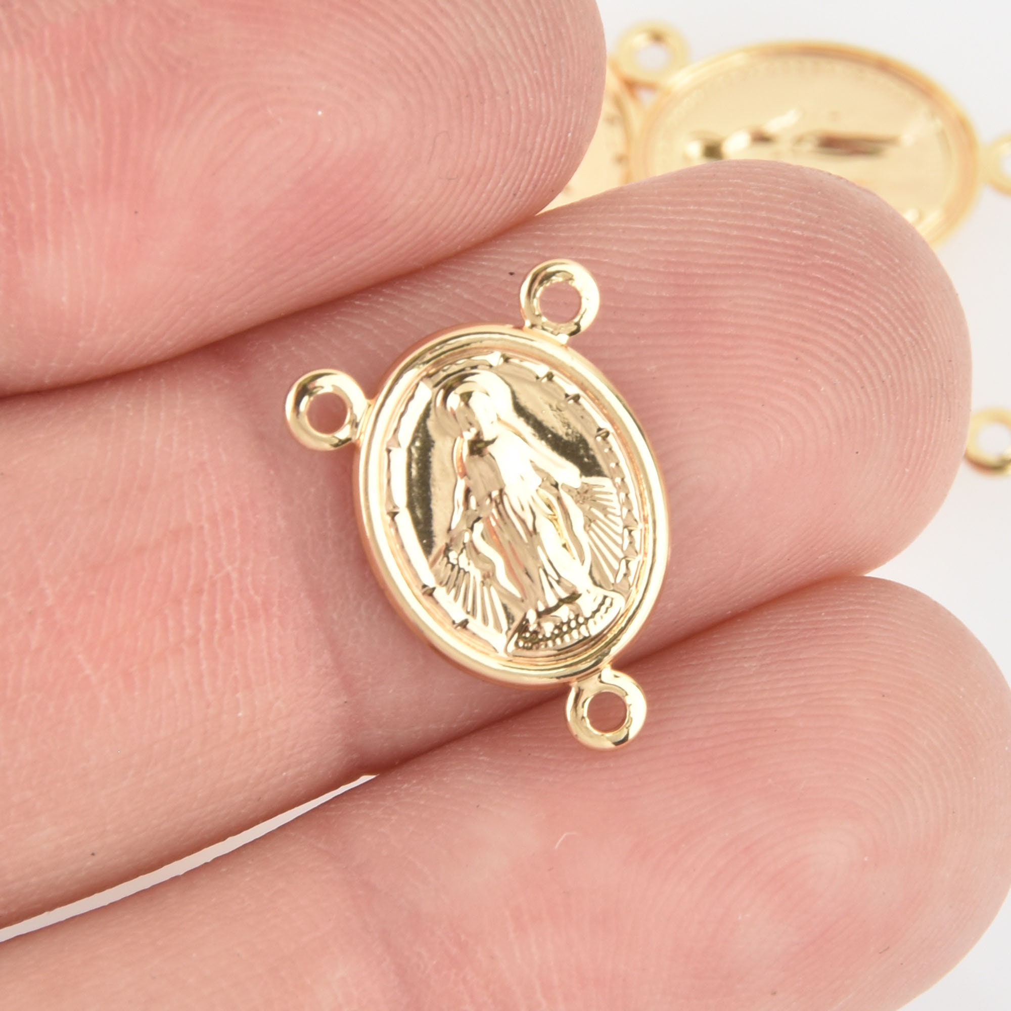 アクセサリー Marie 5 Gold Virgin Mary Rosary Charms Tri-piece Connector Link, Saint
