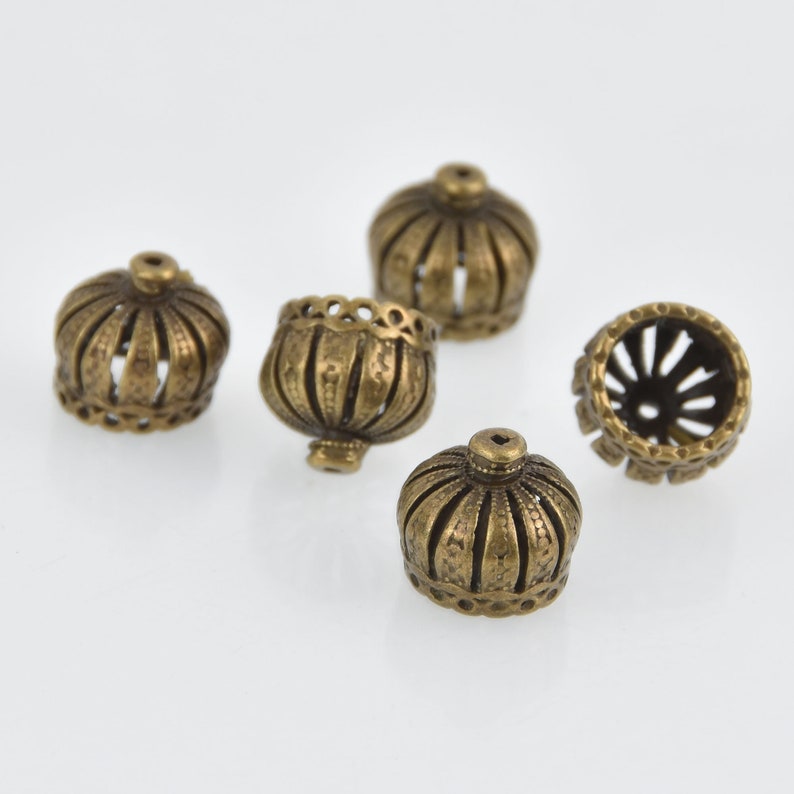 6 Bronze Crown Bead Caps bme0702 18x12mm filigree