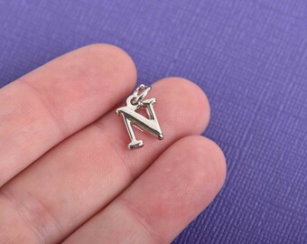 4 NU Letter N Silver Plated Charms, Greek Letter, Sorority Sister Charms, Silver Plated Pendant, 1/2" tall, includes jump ring, chs3011