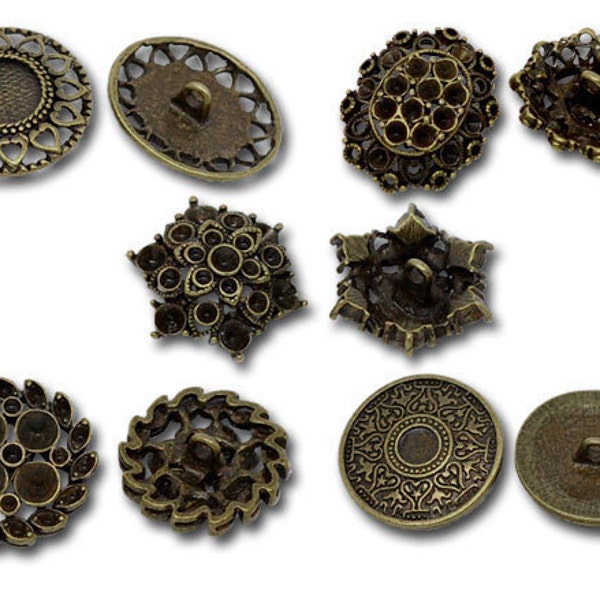 5 LARGE Mixed Bronze Tone Carved Metal Buttons 23mm-29x27mm for sewing, scrapbooking, jewelry making but0166