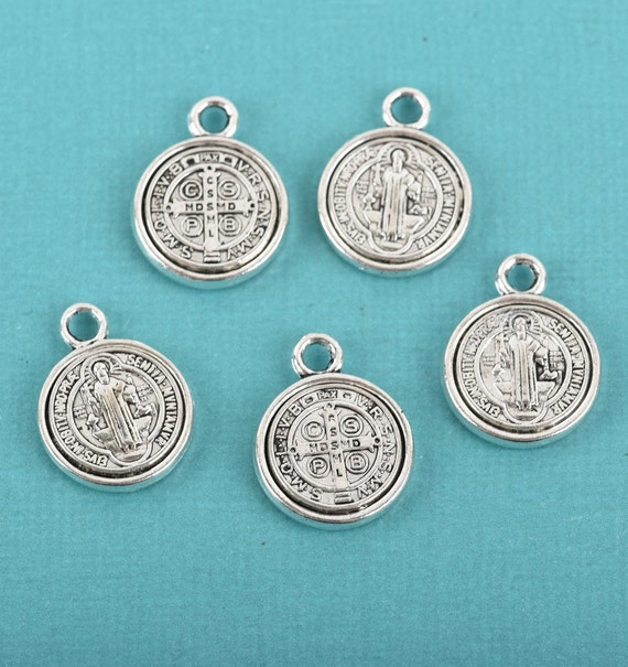 5 Light Gold Relic Charms religious medal chs3948 Blue Verdigris Patina
