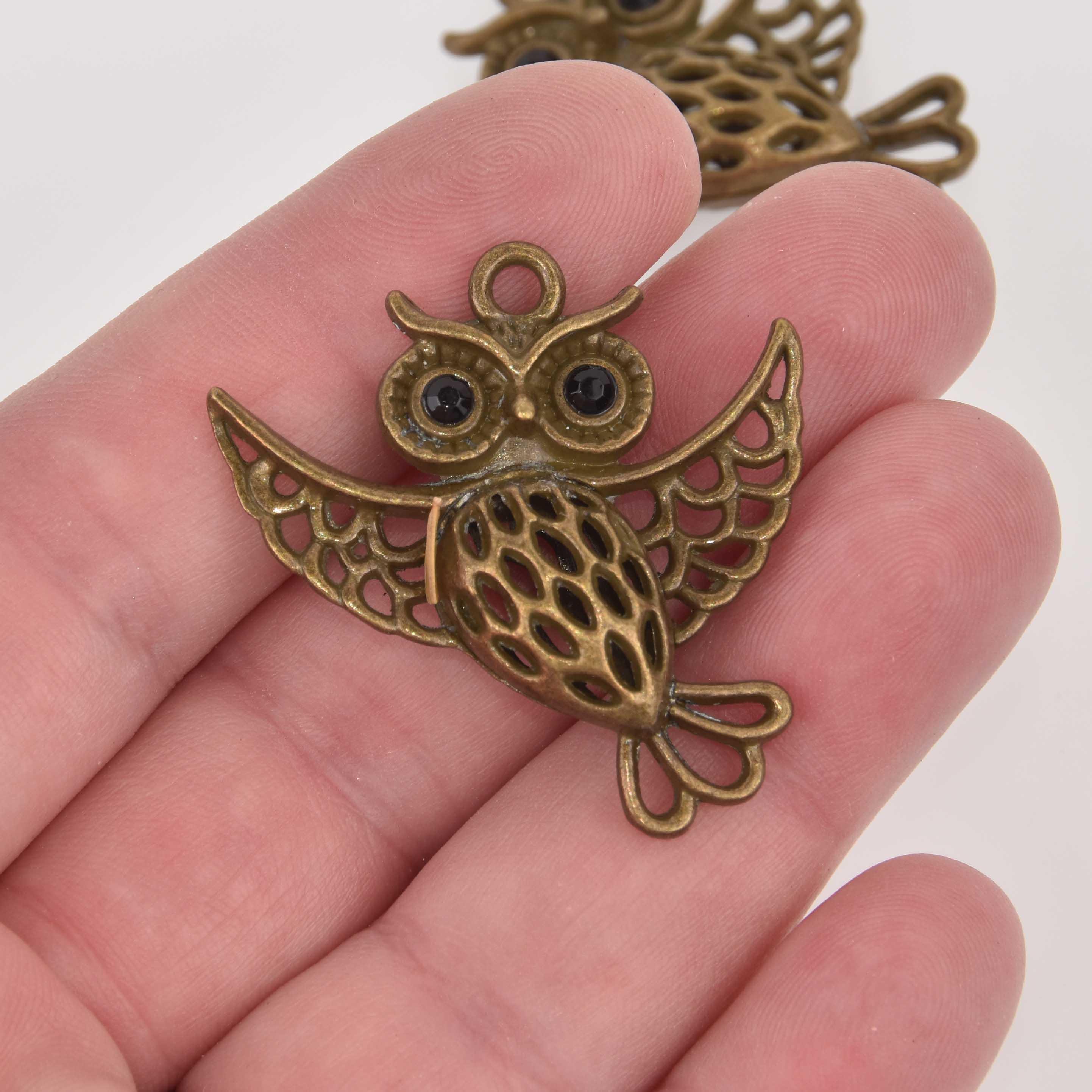 1 Bronze Owl Charm, Filigree 36x38mm, chs8515