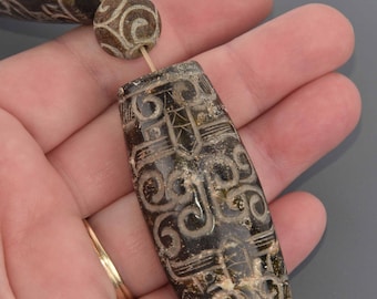 Large Carved Jade Beads, Rectangle Puffy Tube Gemstone, 15.5" strand, gem0913
