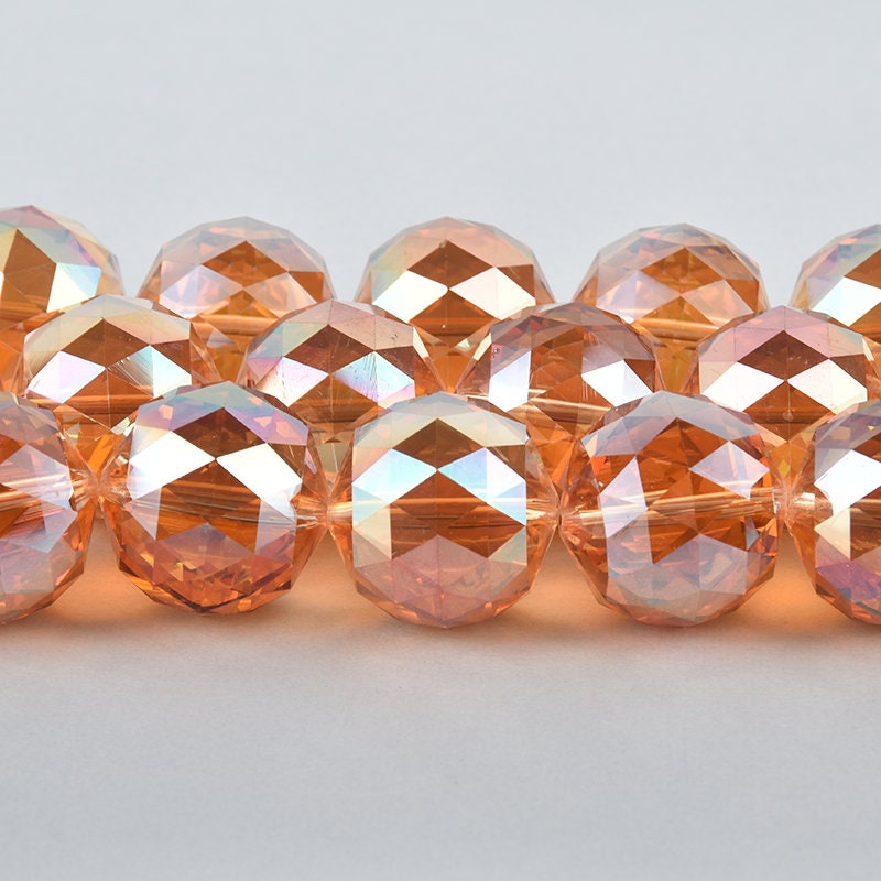 新入荷 30mm PEACH AB Round Faceted Crystal Glass Beads, 7 Beads チャーム