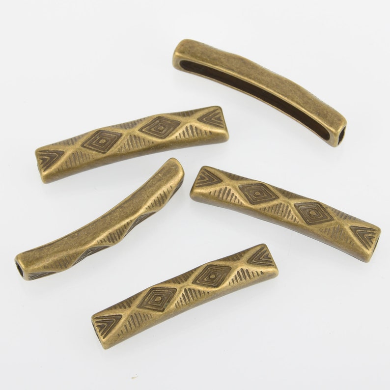 1-12 bme0539 Stamped Diamond Pattern 2 Bronze Tube Beads Curved Bracelet Bead