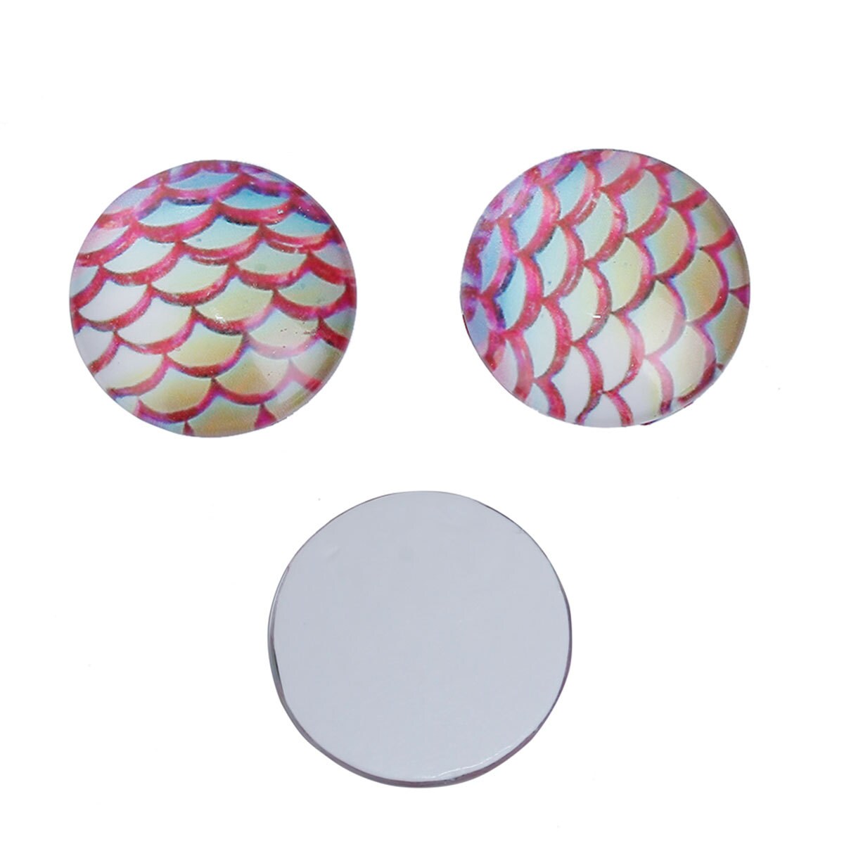 10 MERMAID Fish Scales Glass Dome Cabochons, Pink and Yellow, Round ...