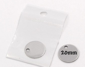 10 Medium Stainless Steel Metal Stamping Blanks Charms ( 20mm, 3/4" ), Silver ROUND DISC Tags, 18 gauge  MSB0006