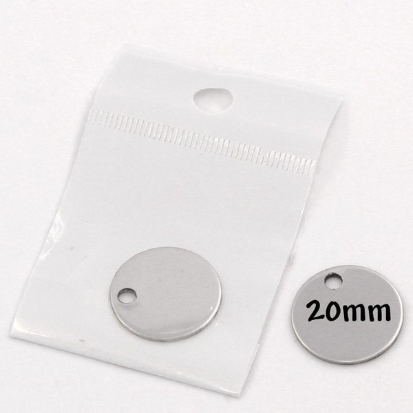 10 Medium Stainless Steel Metal Stamping Blanks Charms ( 20mm, 3/4" ), Silver ROUND DISC Tags, 18 gauge  MSB0006