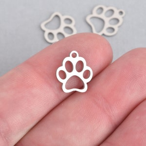 2 Silver PAW PRINT Cut Out Charms Stainless Steel Dog Cat 13mm, chs4471