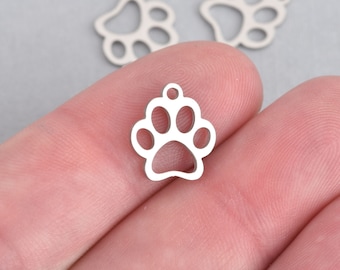 2 Silver PAW PRINT Cut Out Charms Stainless Steel Dog Cat 13mm, chs4471