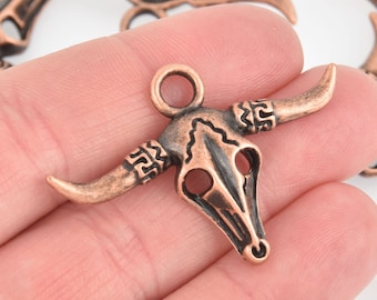 5 Copper STEER BULL SKULL, Longhorn Cow Charm Pendant, 45x30mm chs5898