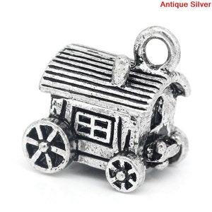 4 COVERED WAGON Charms, Western Theme Charms, Travel Charms, Silver ...