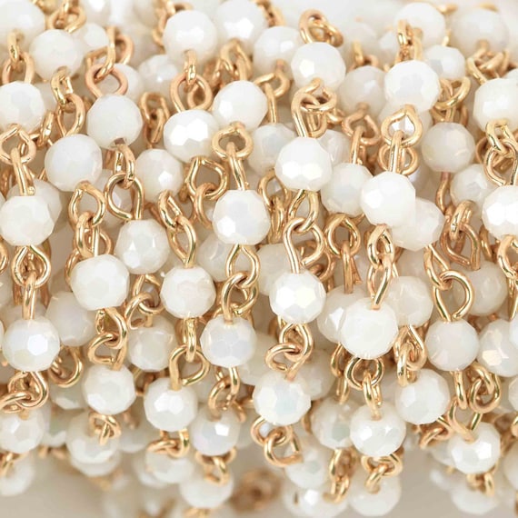 5 Yard 4mm pearls linked chain for custom jewellery craft wholesale