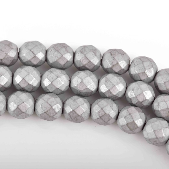 8mm Matte Hematite Round Beads, SILVER Titanium Coated Gemstone