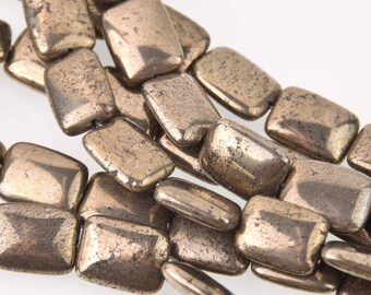 16mm PYRITE Fools Gold Gemstone Beads, Rectangle, strand, gem0738