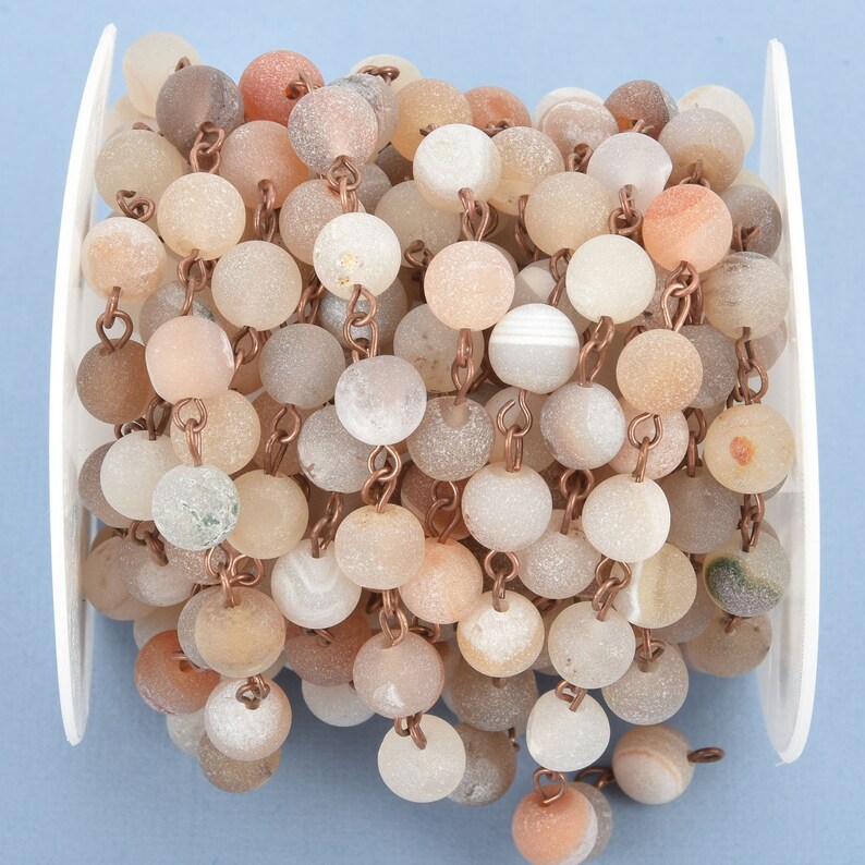1 yard CHAMPAGNE DRUZY Quartz Rosary Chain COPPER 8mm Matte round gemstone beads fch0911a