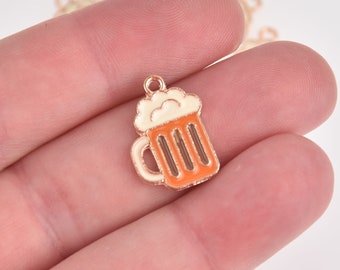 5 Beer Mug Charms Gold Plated with Enamel chs6920
