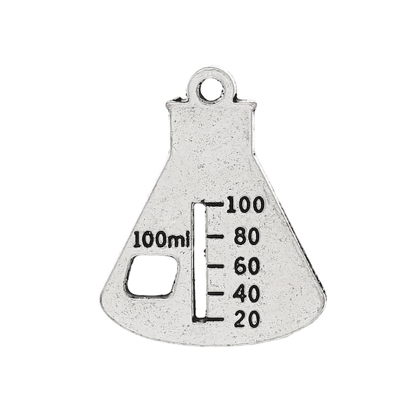 5 CHEMISTRY SCIENCE BEAKER Charms, Flask Charms, Silver Tone Pewter Pendants, chs2068