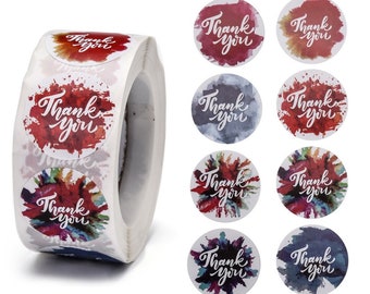 500 Package Stickers, "Thank You" with Mixed Colors, 1" round, pap0159