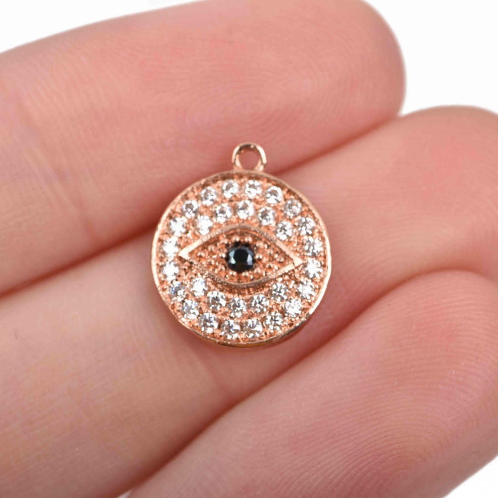 ROSE GOLD Evil Eye Charm, Hand-set Cubic Zirconia Rhinestones