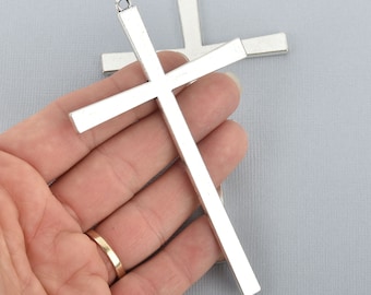 2 Silver Cross Charms Large Long Skinny Cross Pendant, 4-1/4" x 2-5/8" chs4920