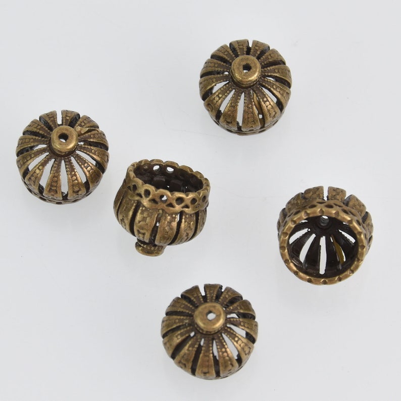6 Bronze Crown Bead Caps bme0702 18x12mm filigree