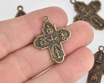 10 Bronze Cross Charms, Relic Religious Medal, 30mm, chs7337