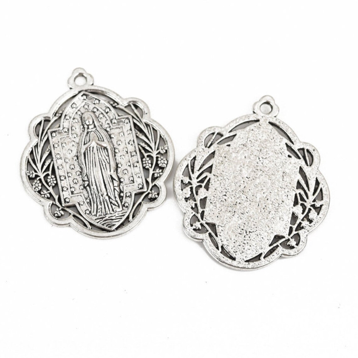 5 Silver Relic Charm Pendants Religious Medal Coin Charms Etsy