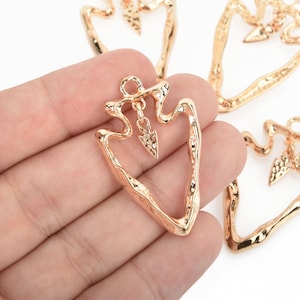 2 Distressed GOLD ARROWHEAD Pendant Charms 41x26mm chs4690